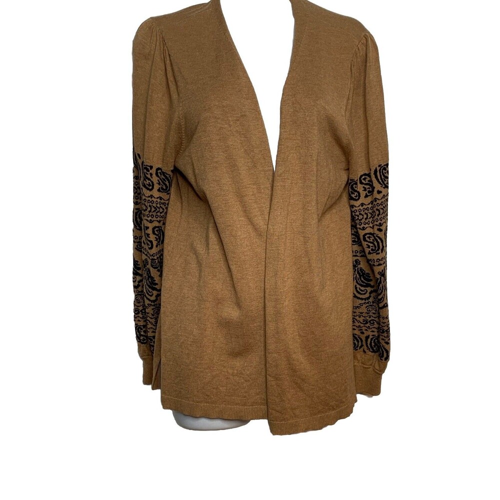 Chico's Knitted Damask Scroll Brown Sweater CARDIGAN Size 1 M (12)